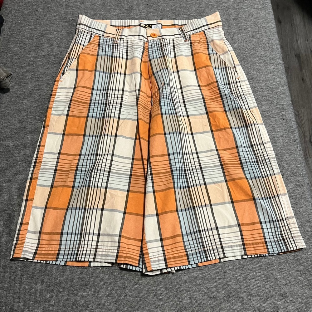 Raw Blue Mens Plaid Baggy Shorts Orange Blue White Y2K Streetwear Size 30